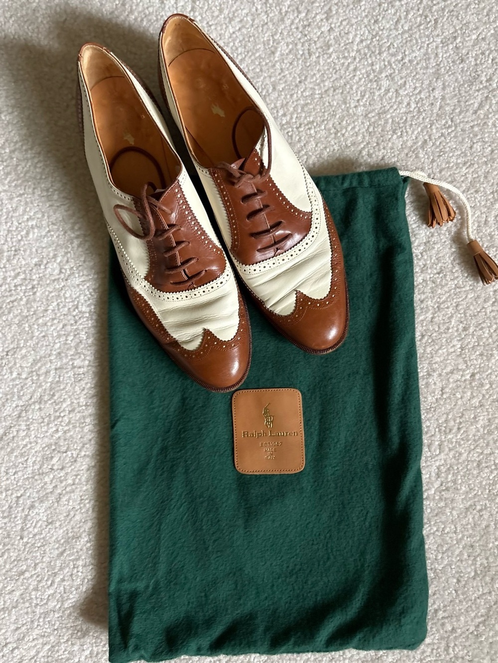 Ralph Lauren Vintage Women’s Brown and Cream Leather Oxfords SZ 8 AA (with bag)